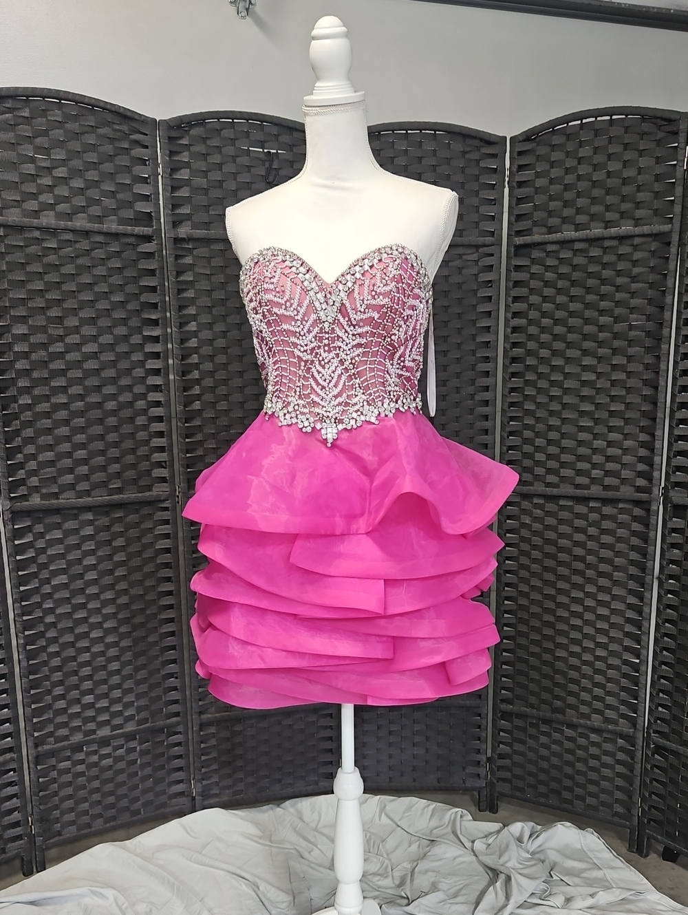 Strapless Beaded Fuchsia Party Dress